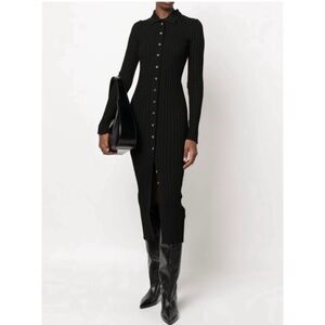 NWT ANINE BING Joslyn Black Ribbed Midi Dress 🐈‍⬛